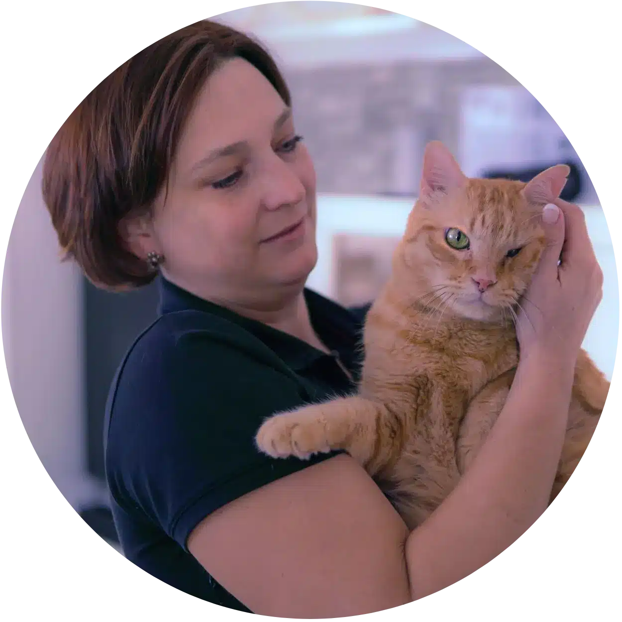 Bianca Wolff hält eine Katze auf dem Arm. Portraitbild für mobile Katzenbetreuung.